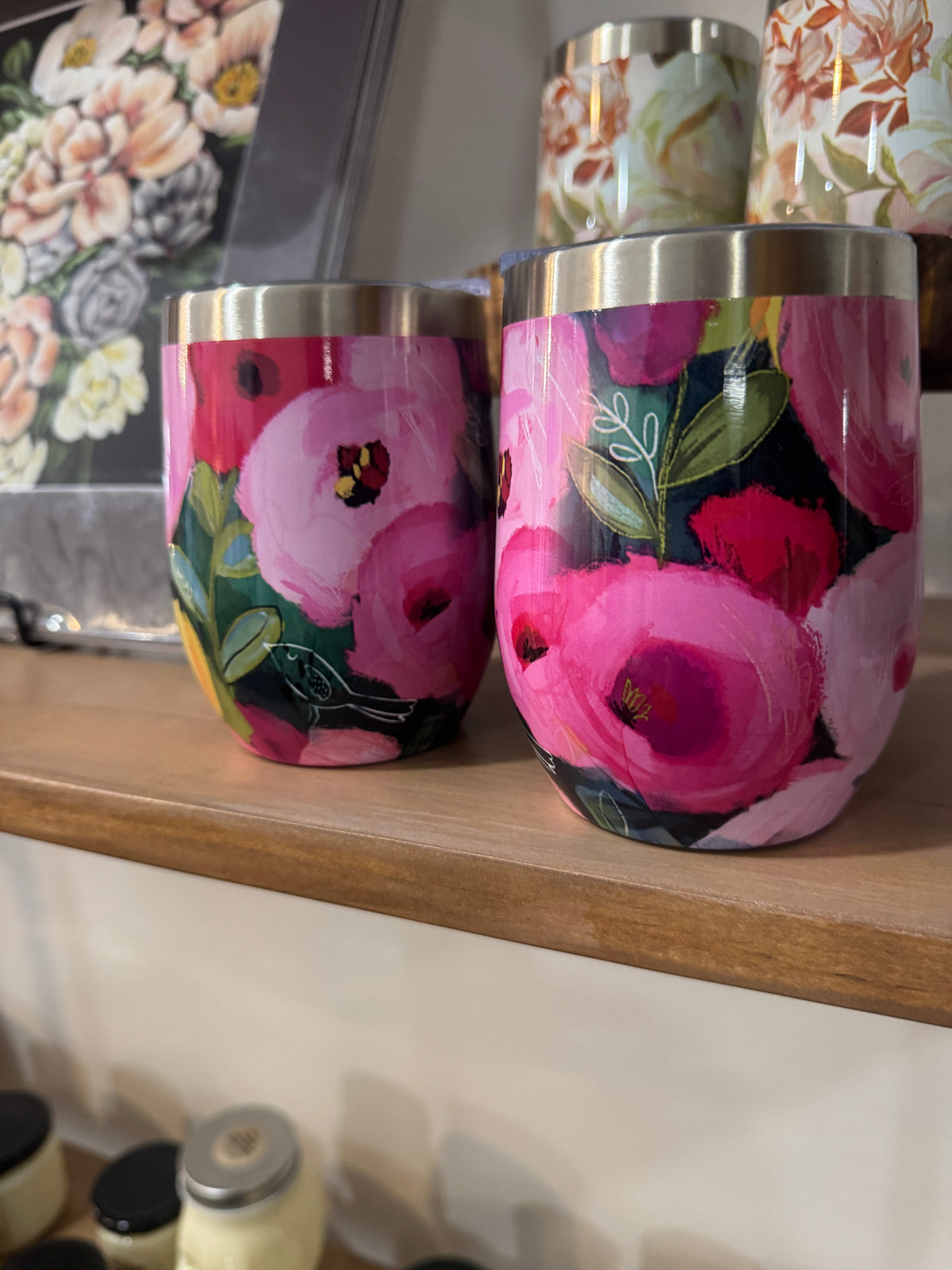 Insulated Wine Glass- Pink Poppies