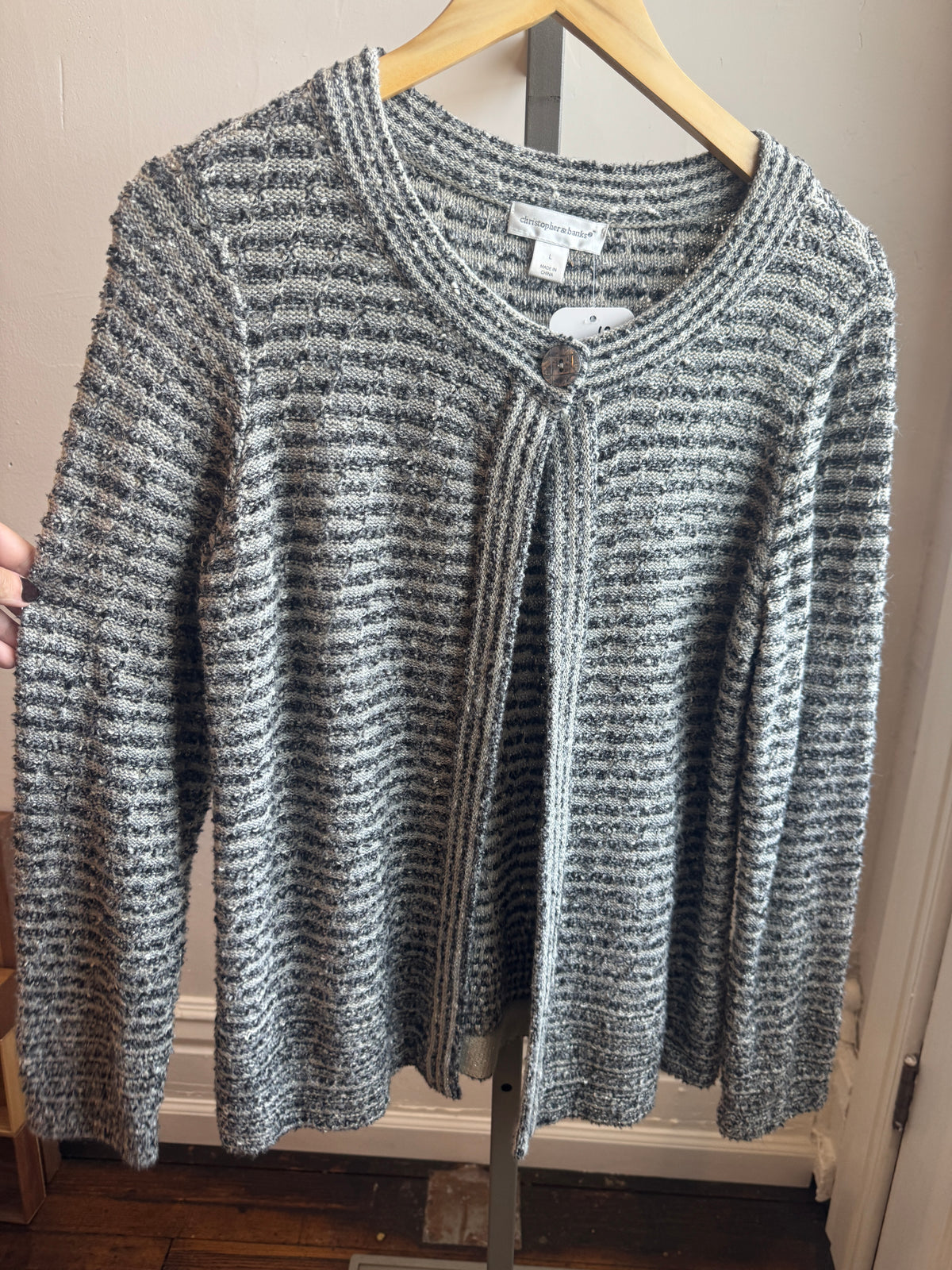 Striped Cardigan Grey Sweater