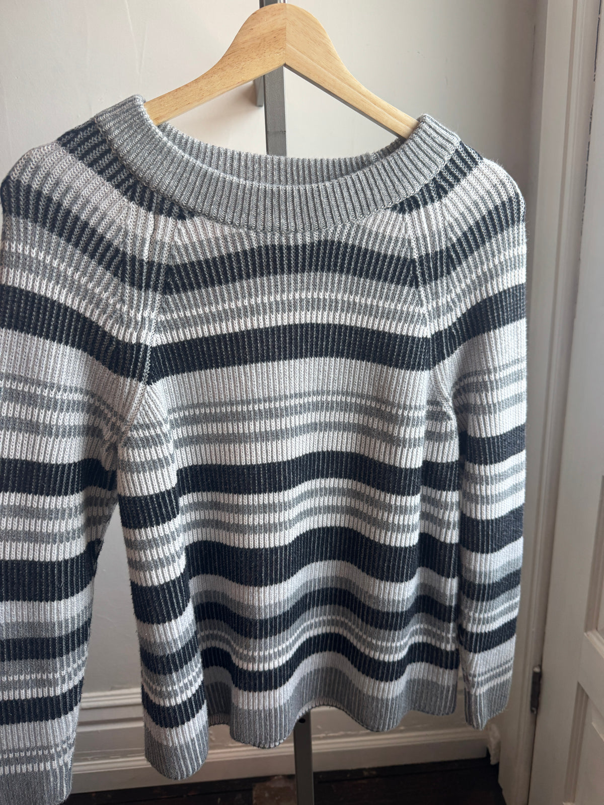 Lands End Grey Striped Sweater