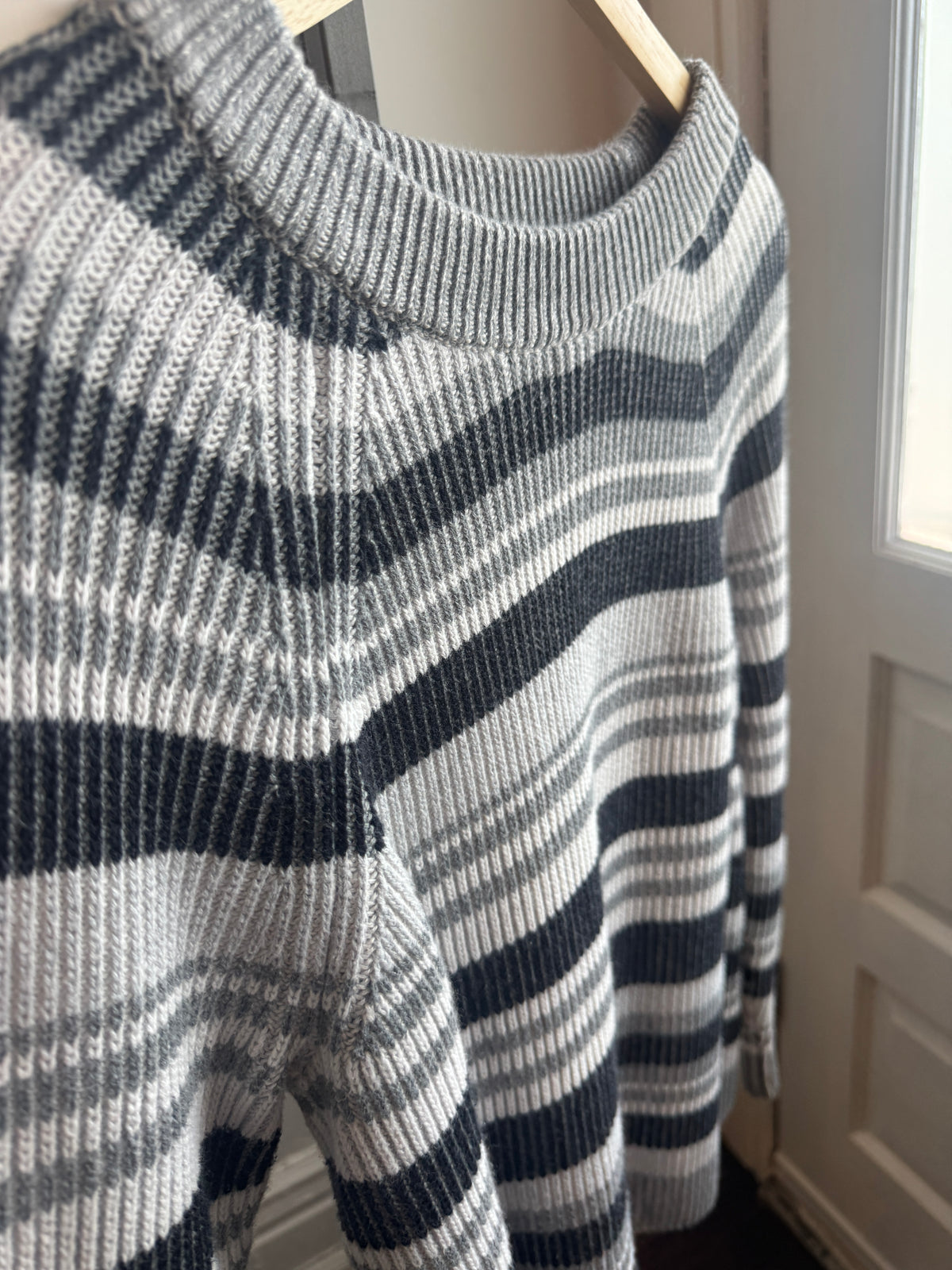 Lands End Grey Striped Sweater