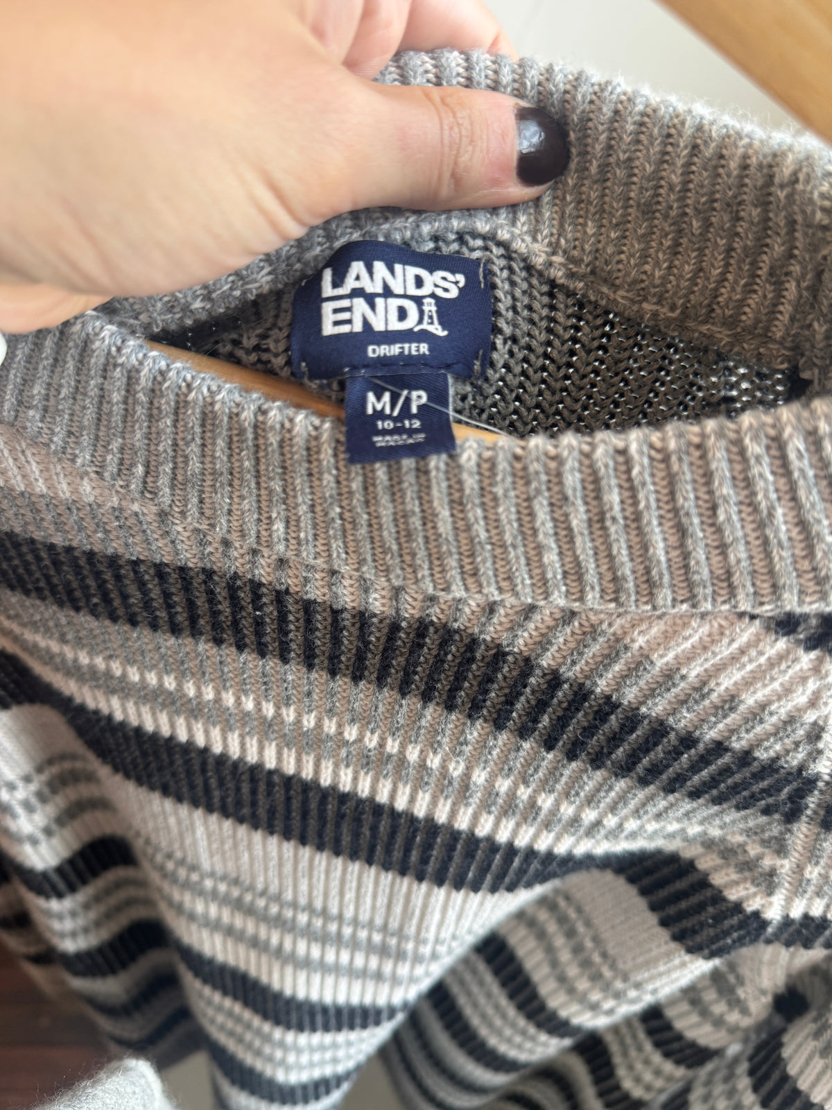 Lands End Grey Striped Sweater
