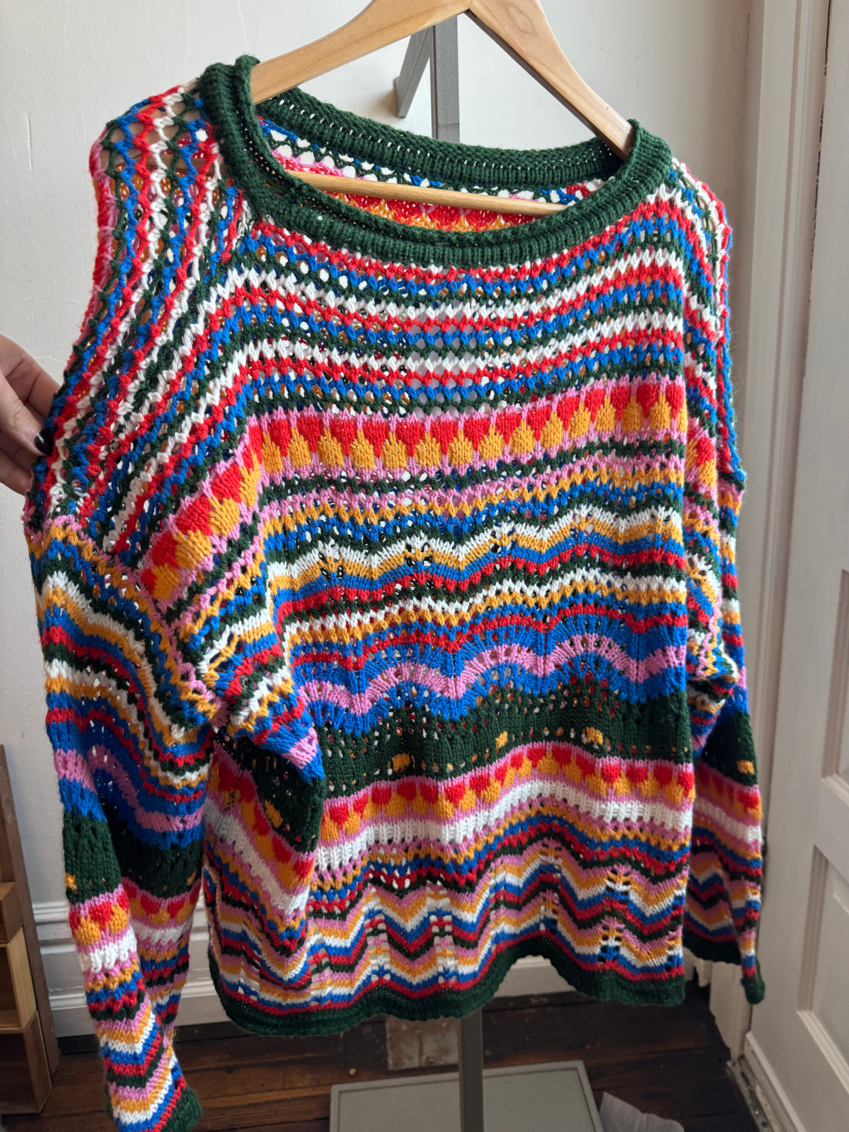 Bright Crochet Sweater- L