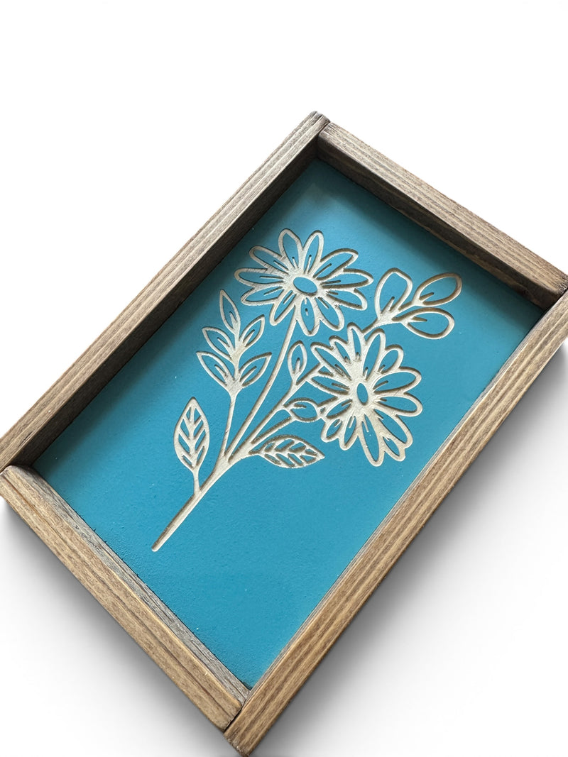 5x8" Mini Carved Teal Daisy Sign