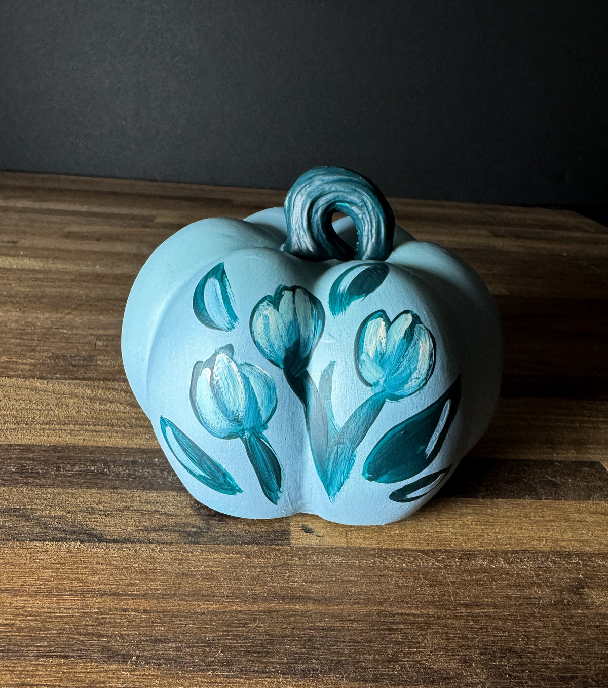 Teal Blue Painted Mini Pumpkin