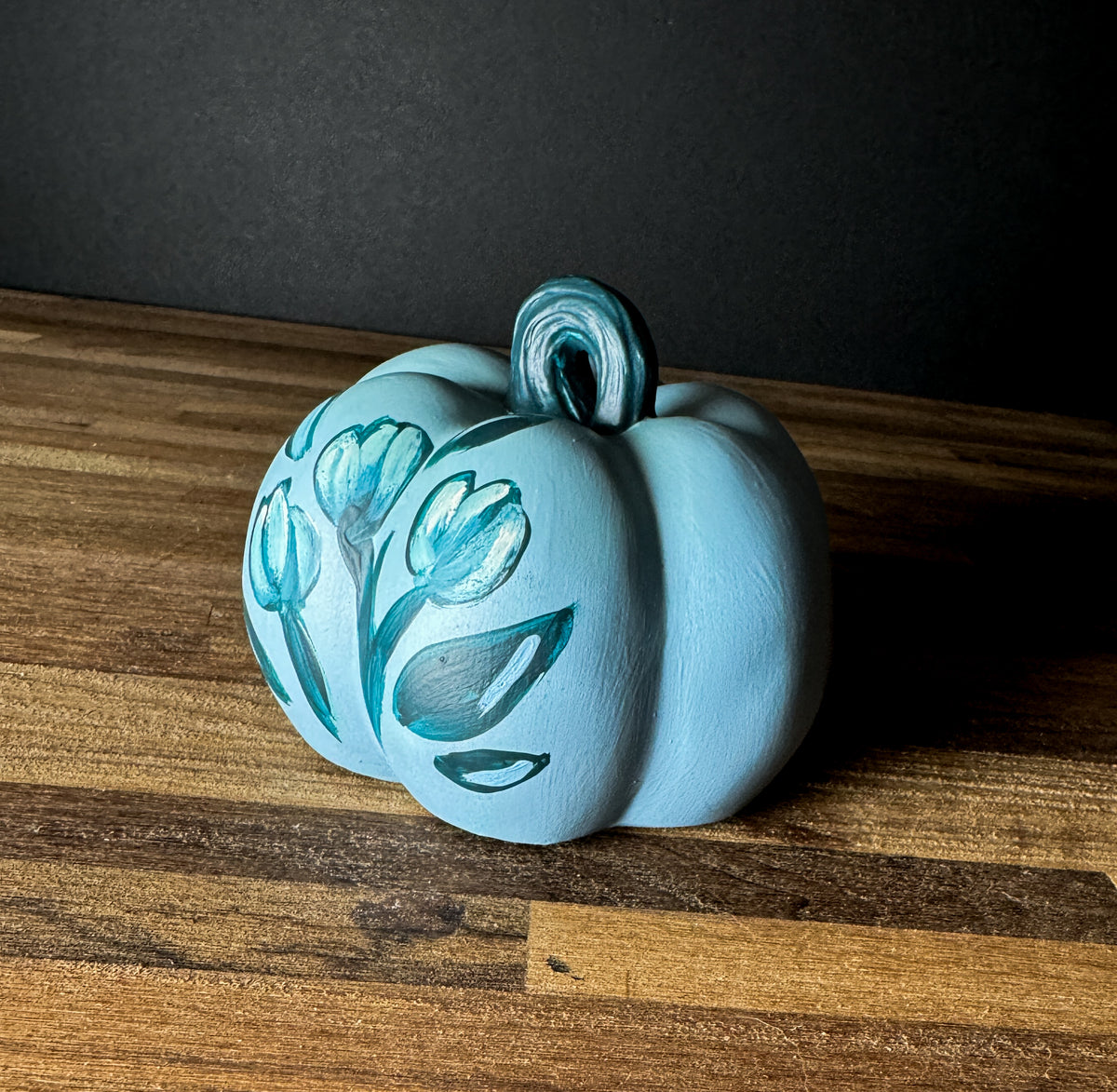 Teal Blue Painted Mini Pumpkin