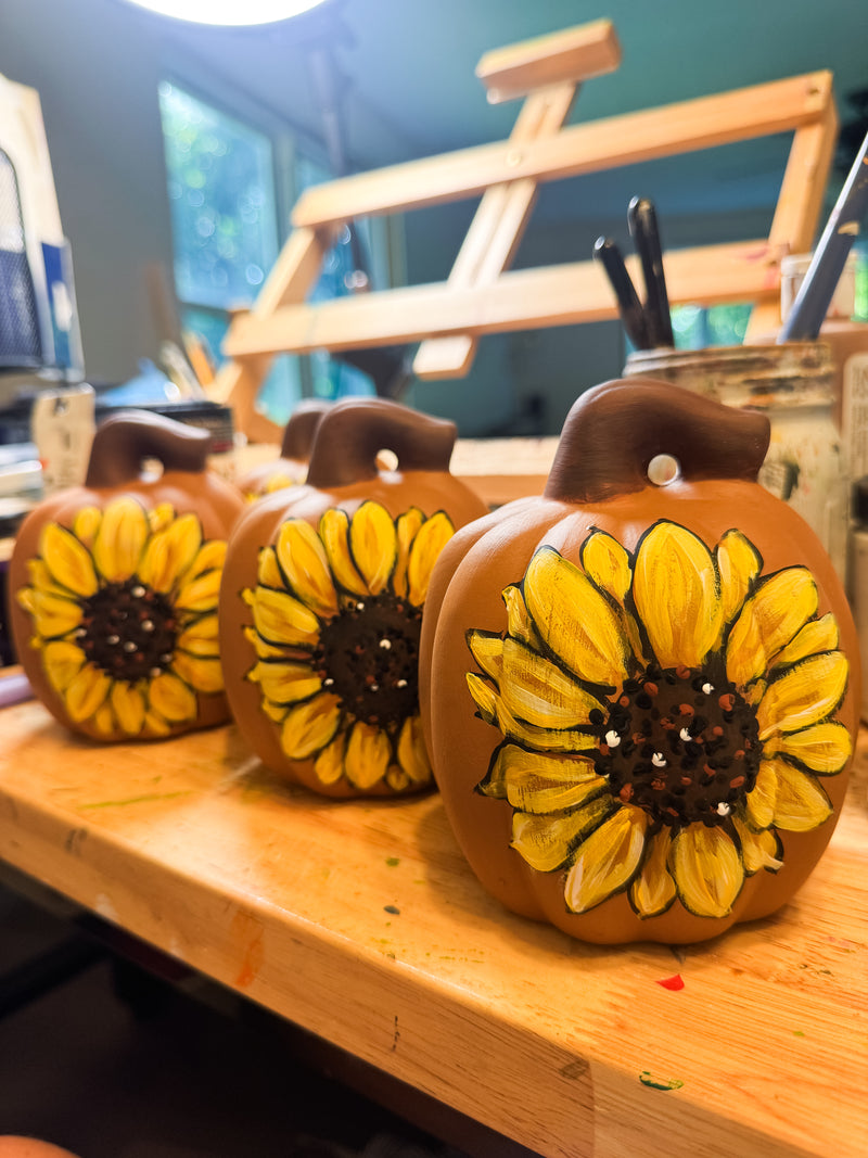 Hand Painted Gold Sunny Pumpkin- Small