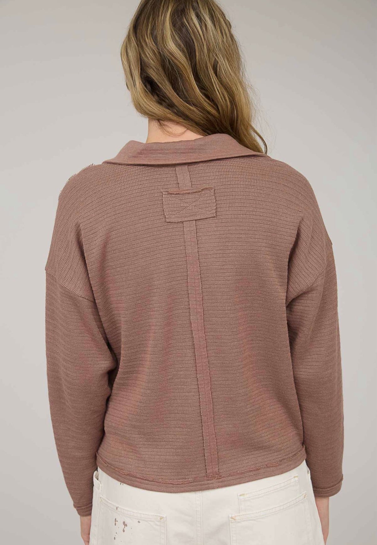 Long Sleeve Textured Knit Polo