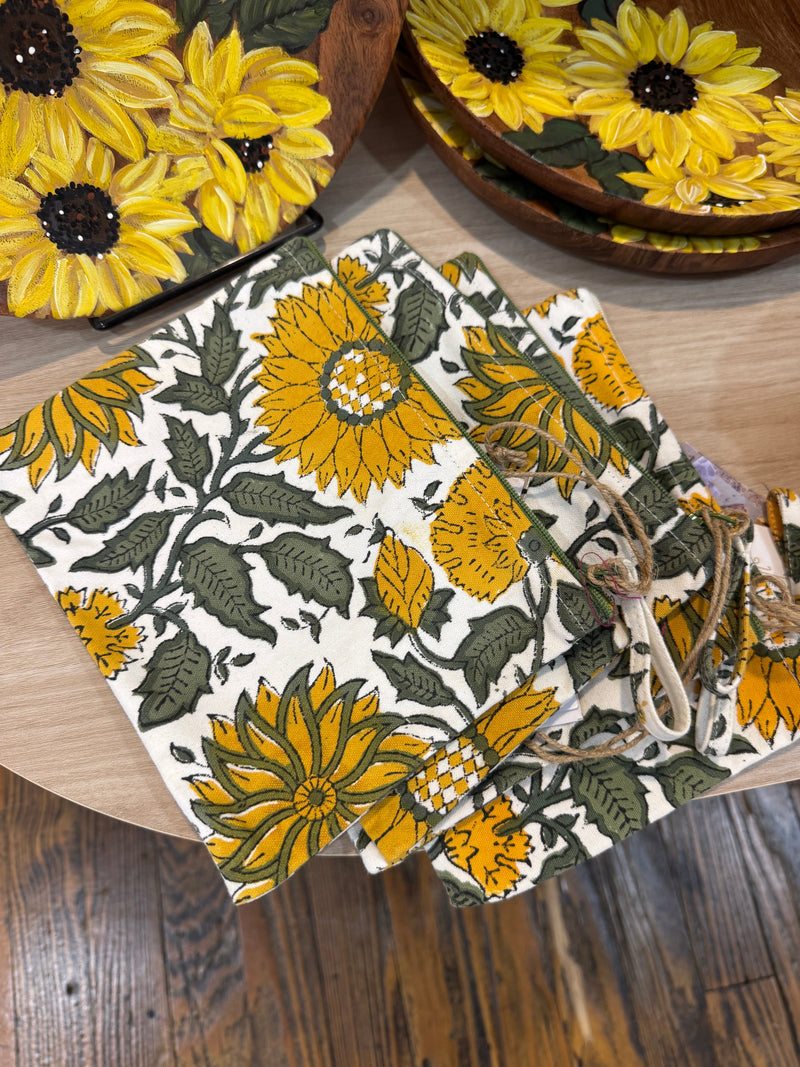 Block-Printed Canvas Zipper Radiant Sunflower Pouch