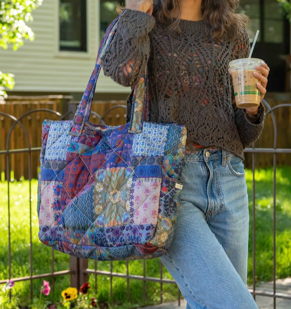 Reversible Puffy Tote- Mandala Patch