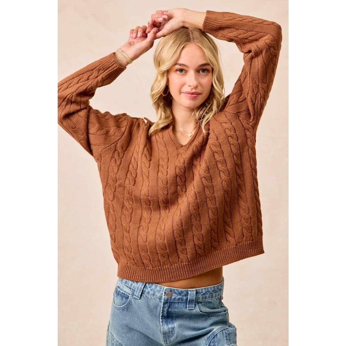 Cable Knit Sweater with Collar
