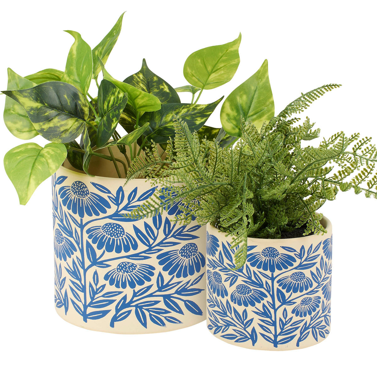 Blue Folk Art Planter- Large 6"