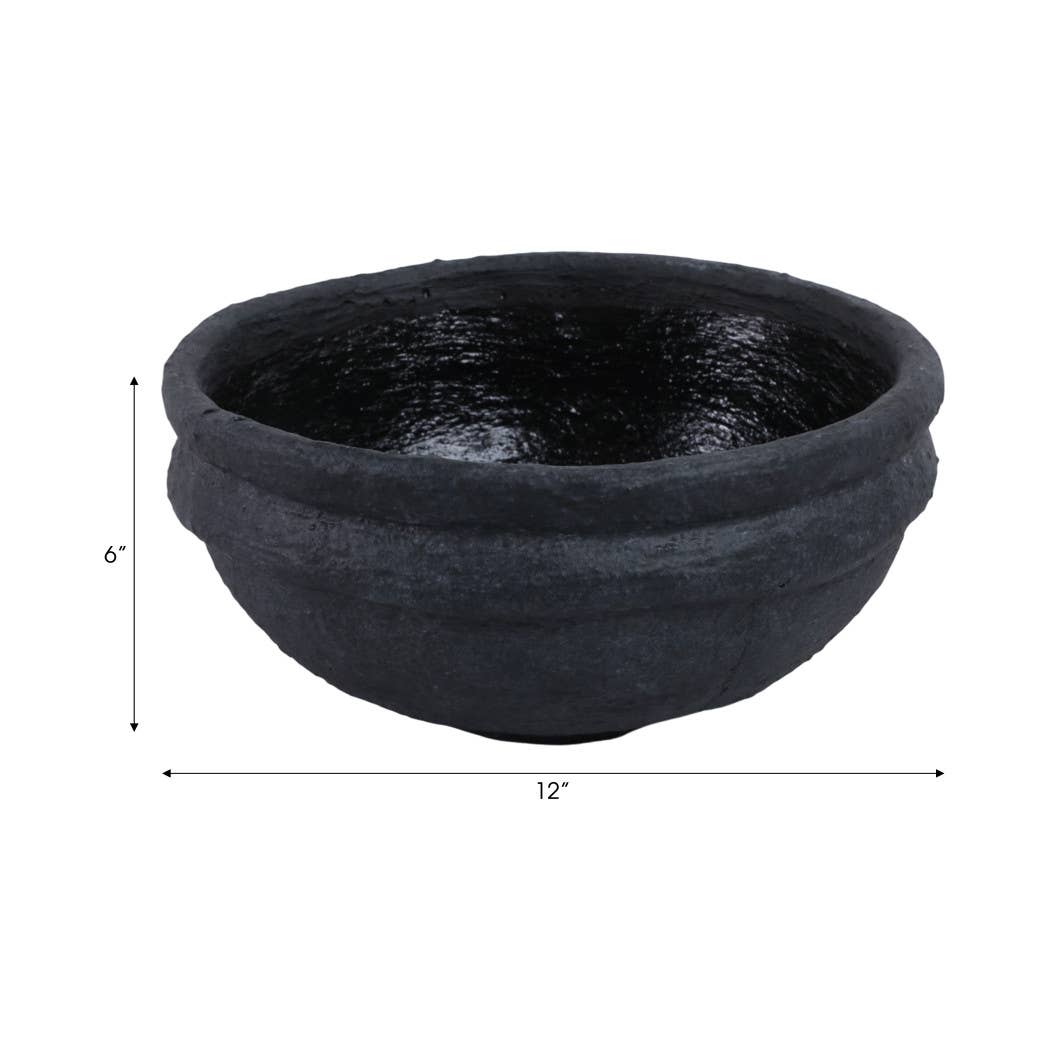 Decorative Bowl - Black Terracotta Casual Textured, 12 in.