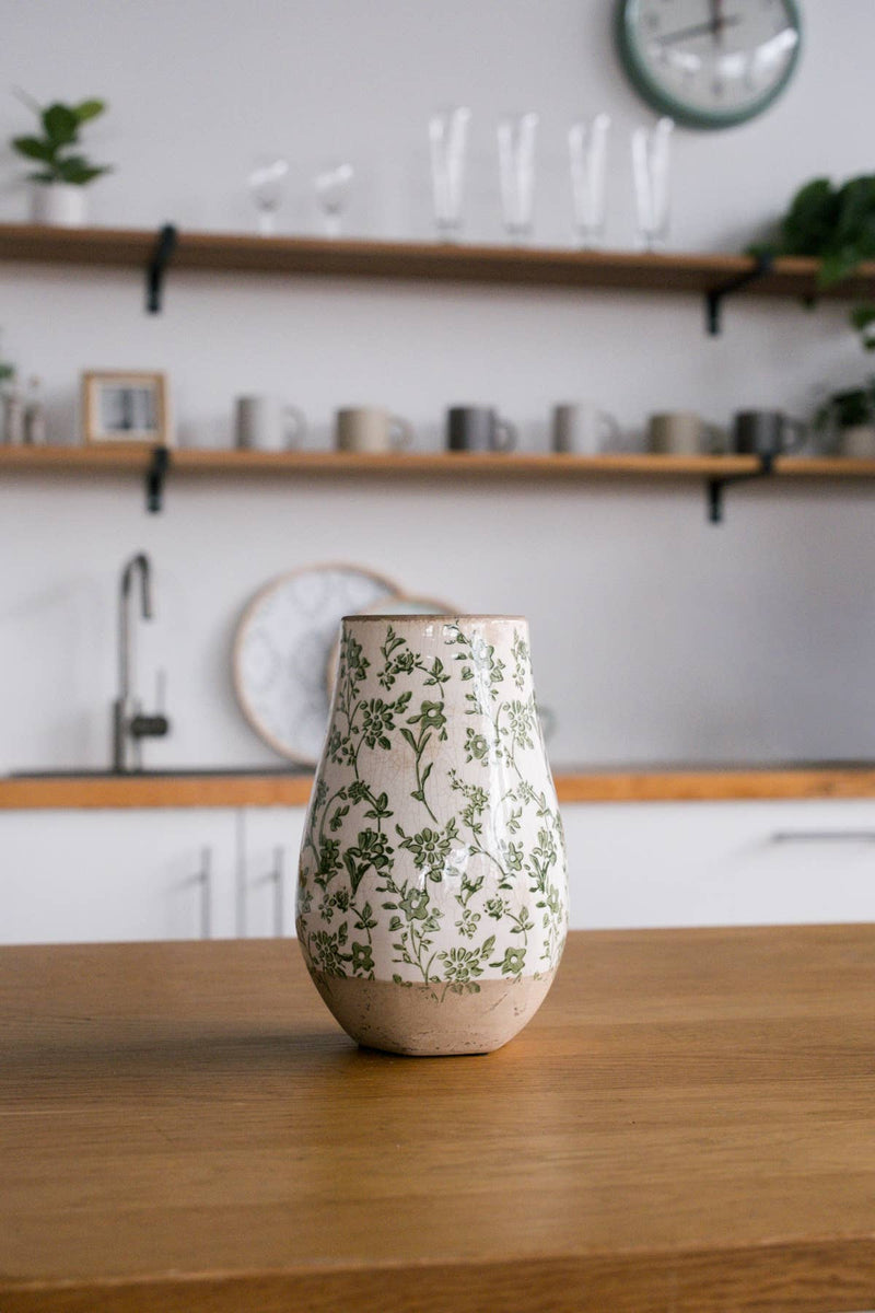 Cottage Bloom Green Floral Vase