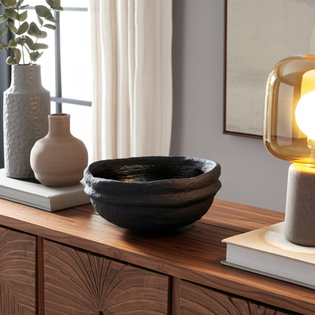 Decorative Bowl - Black Terracotta Casual Textured, 12 in.