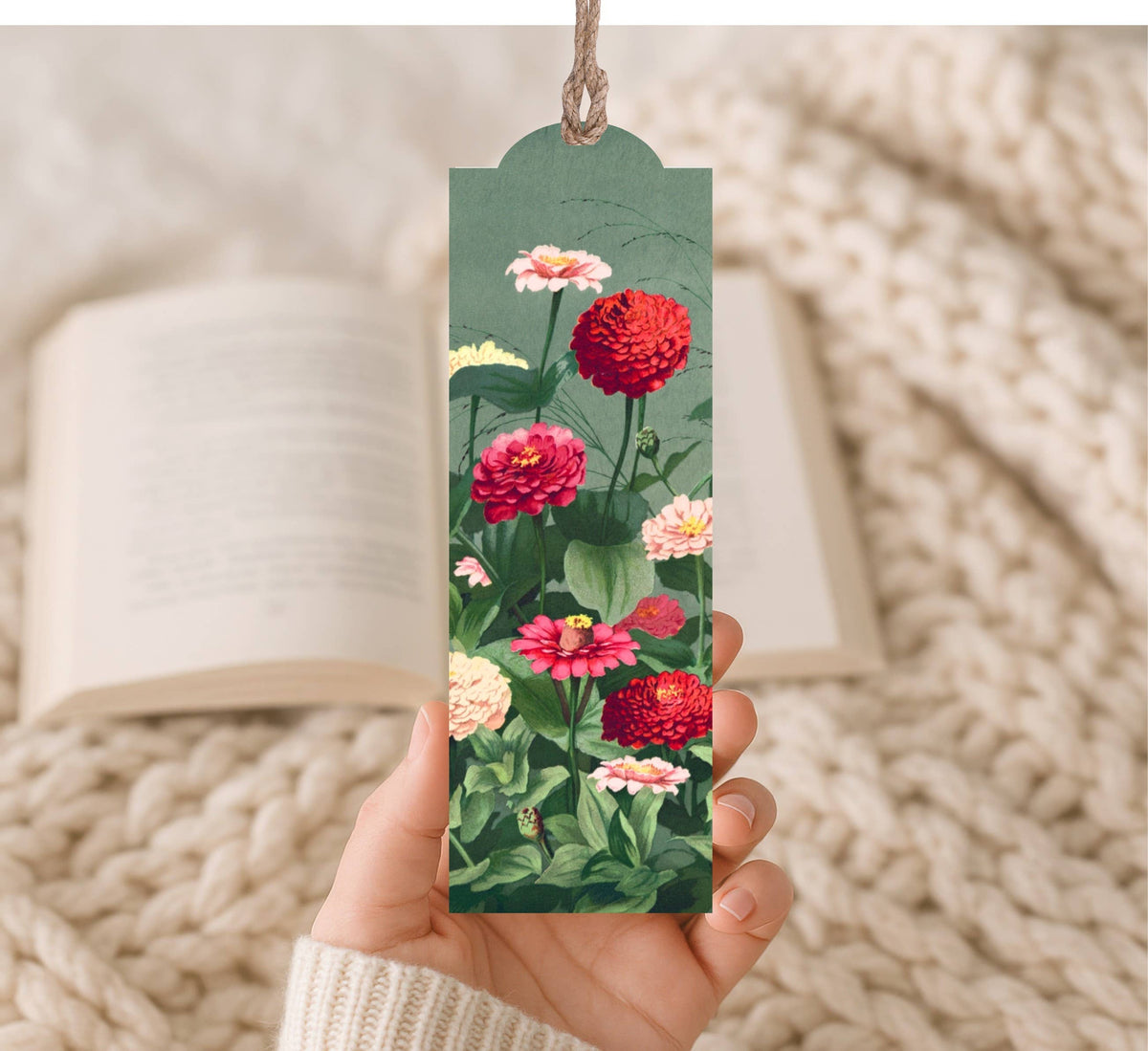 Vintage Zinnias Wood Bookmark
