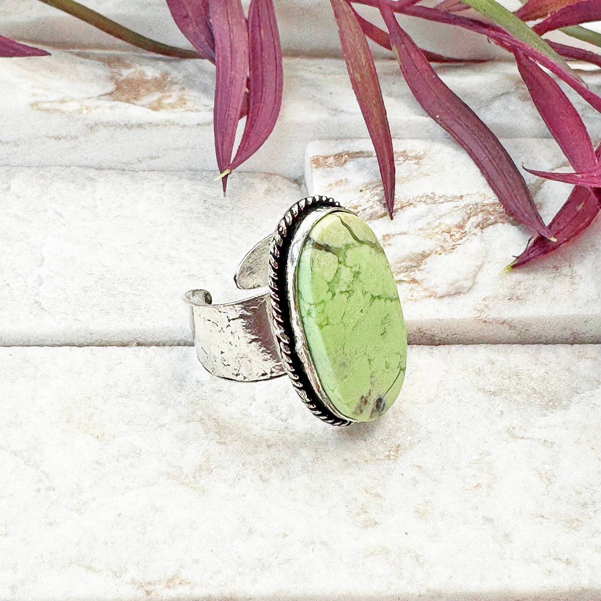 Semiprecious Stone Ring- Lemon Chrysoprase