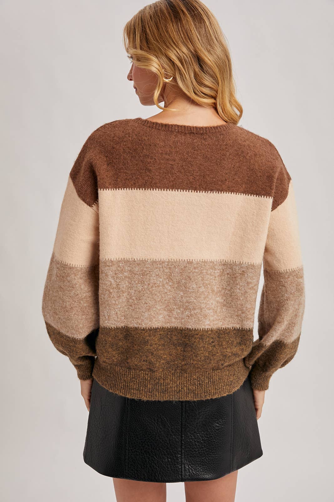 Color Block Striped Knit Sweater