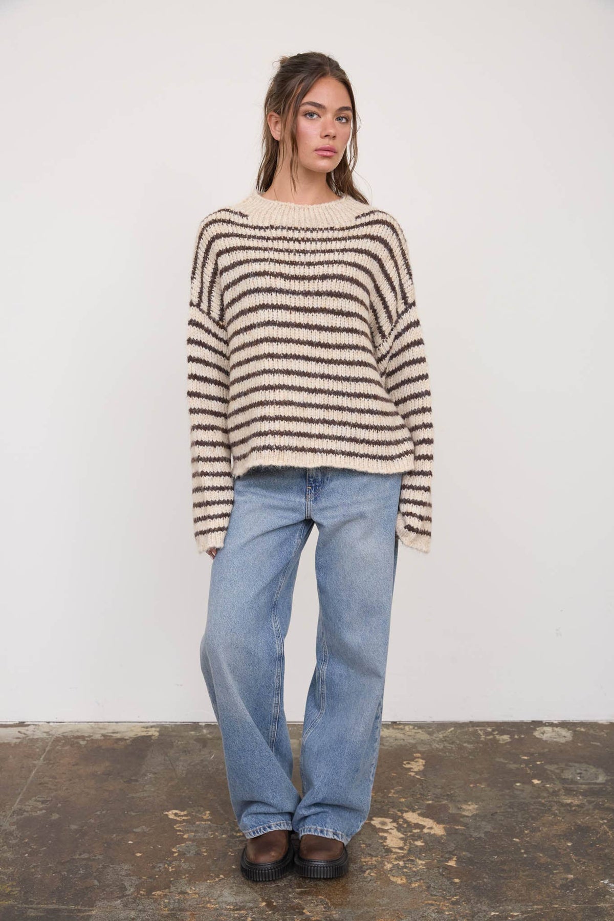 Ivory/ Brown Stripe Knit Sweater