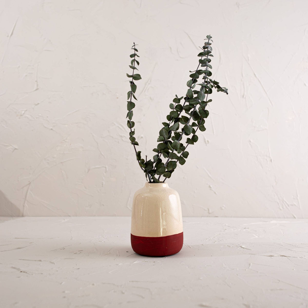 White Crackle and Red Ceramic Vase