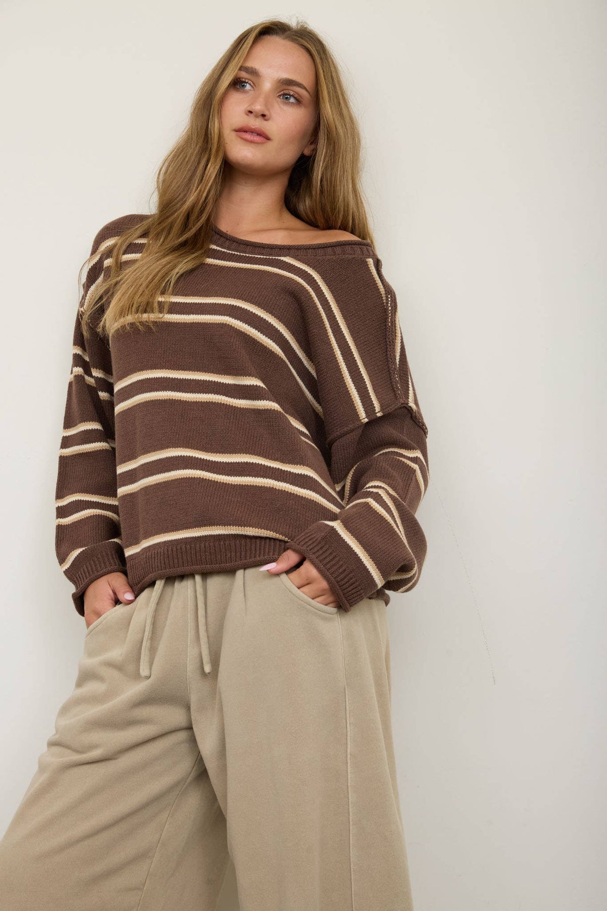 Striped Brown Pullover Sweater