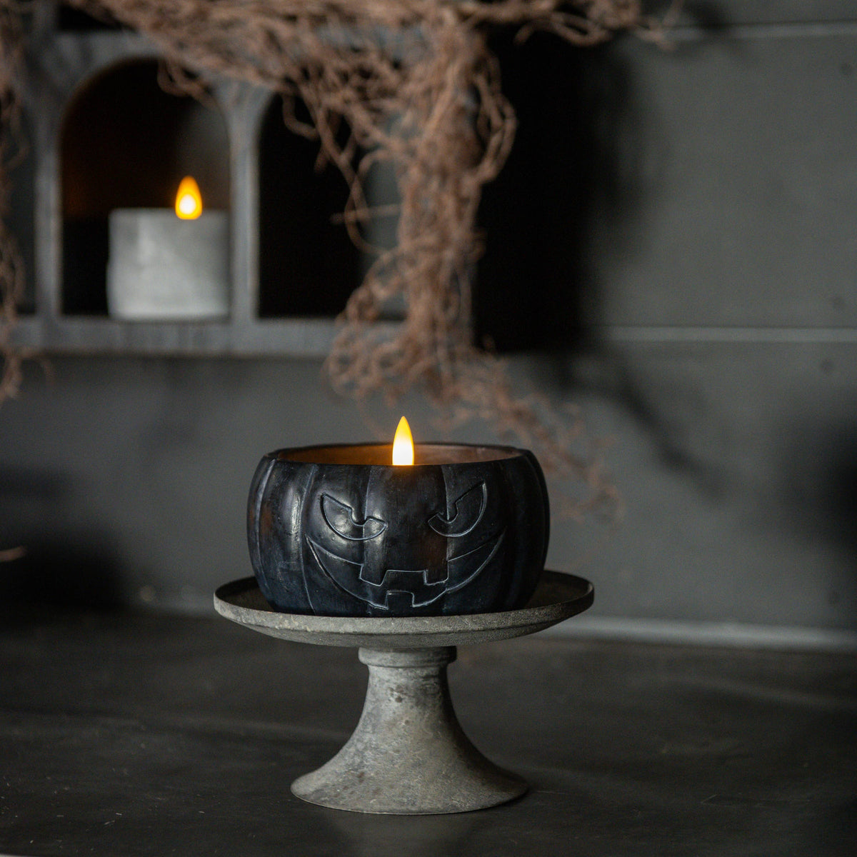3.5" Black Jack-O-Lantern 3D Flame Candle
