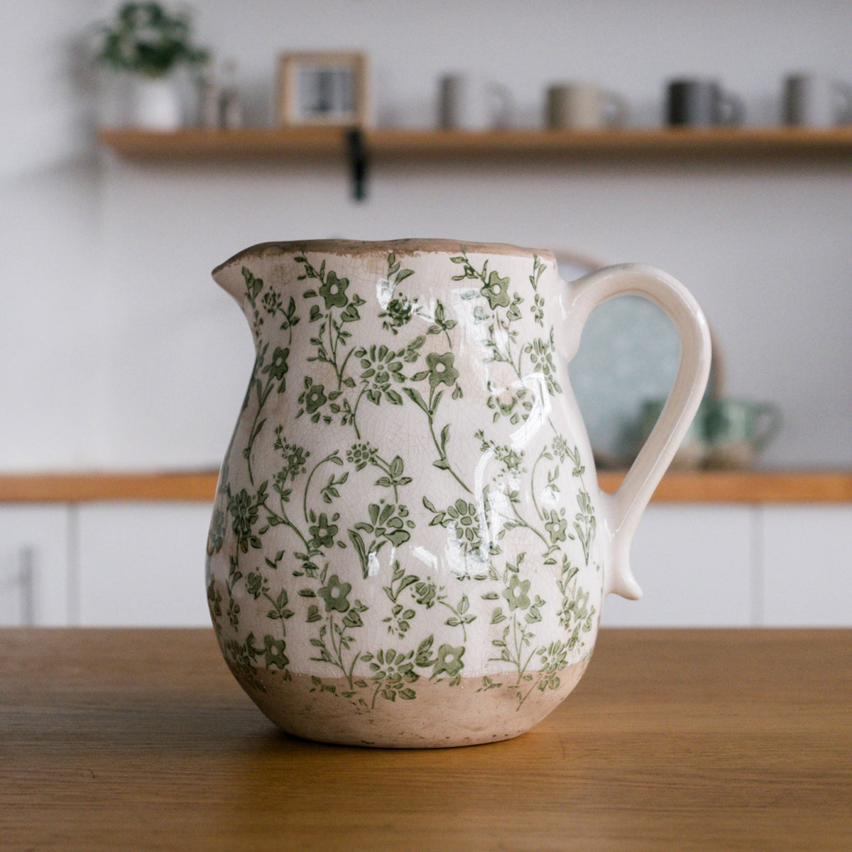 Cottage Bloom Green Floral Pitcher