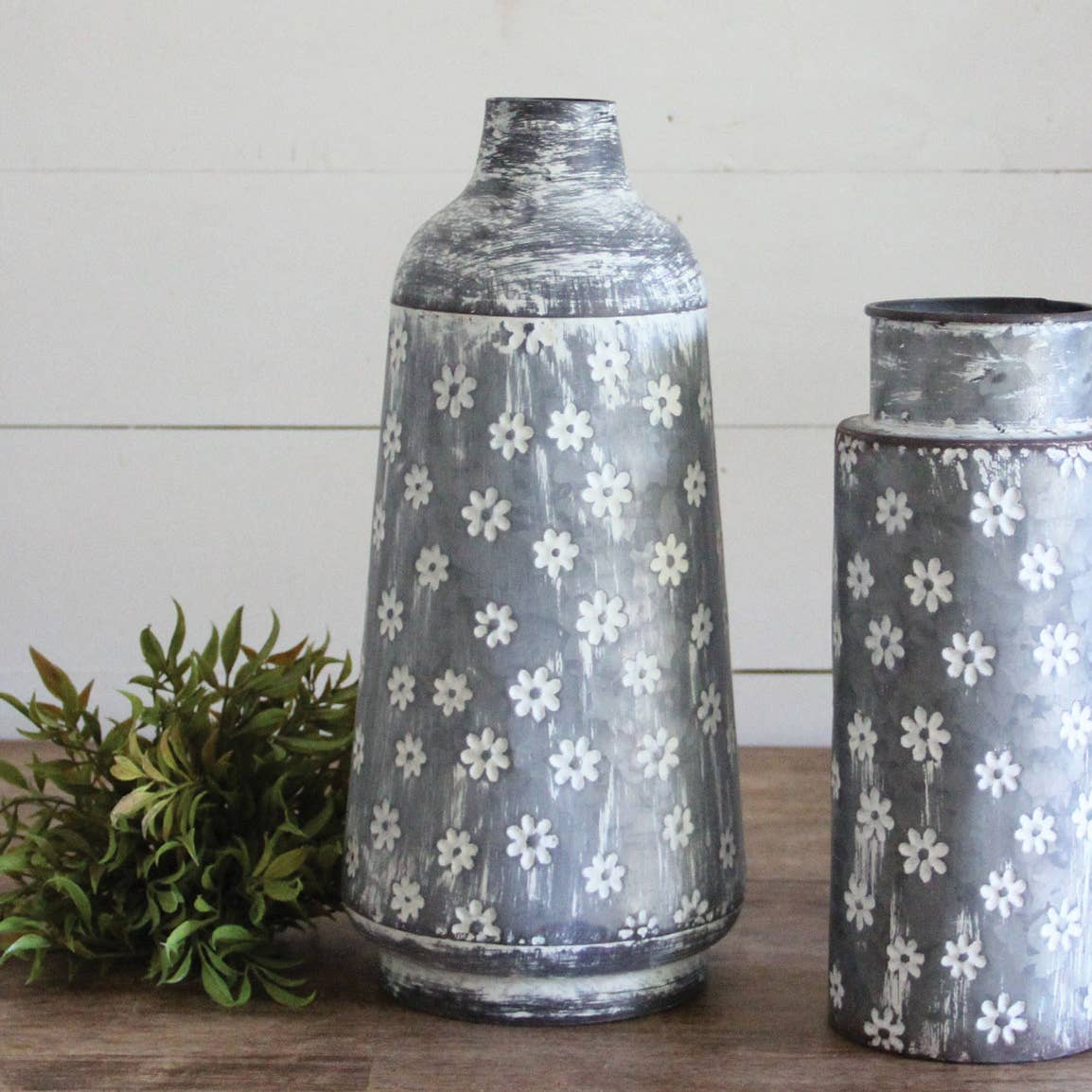 Rustic Floral Metal Vase