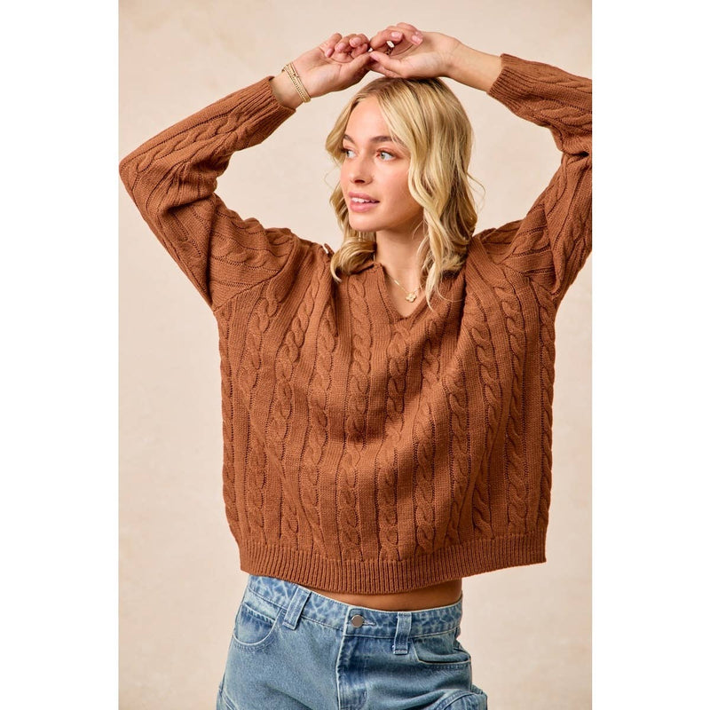 Cable Knit Sweater with Collar