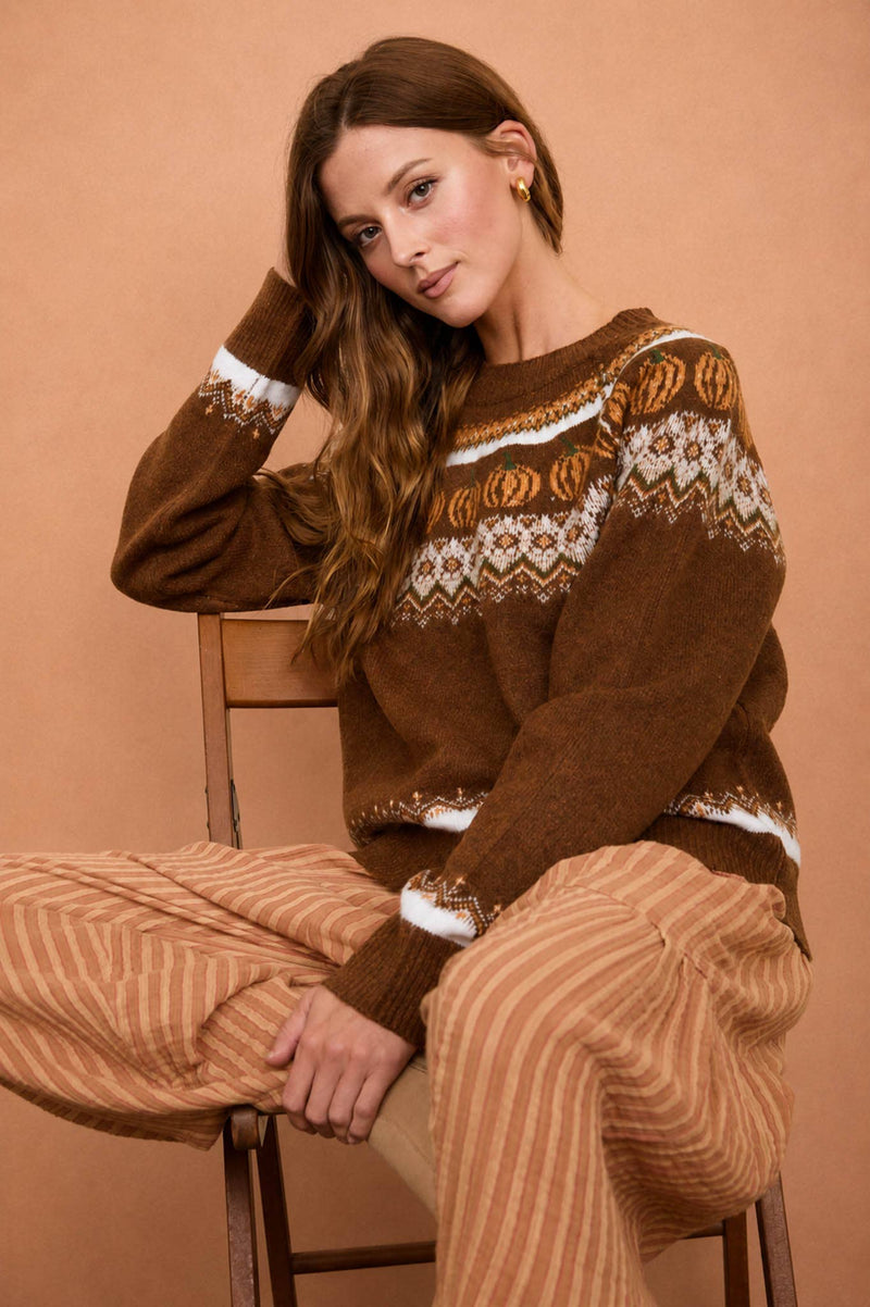 Pumpkin Fair Isle Brown Sweater