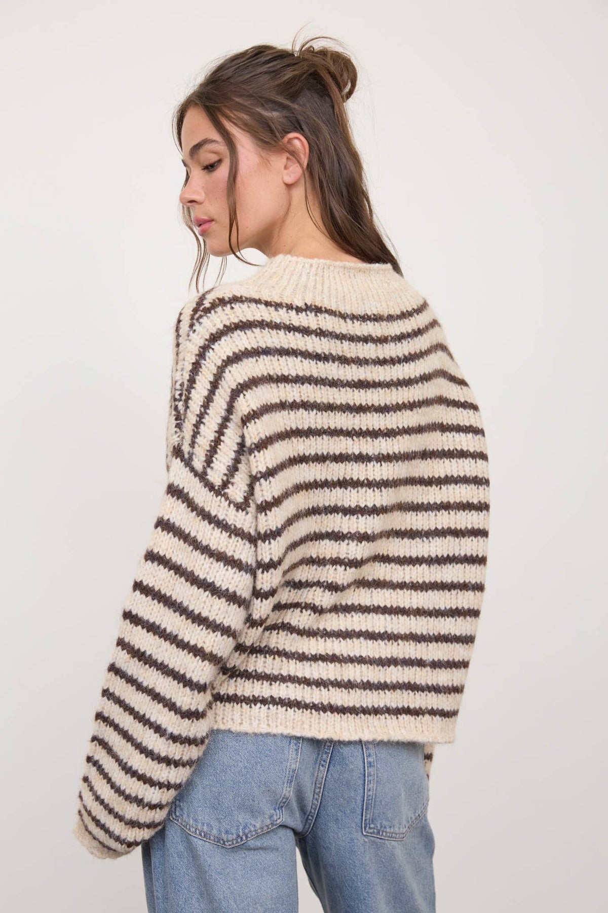 Ivory/ Brown Stripe Knit Sweater