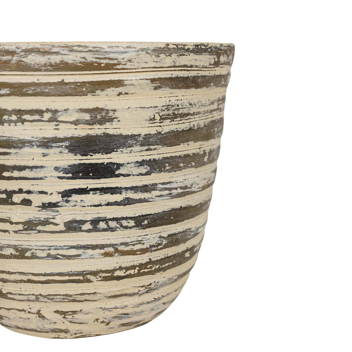 Gideon Distressed Ribbed Garden Planter Pot Cream Terracotta