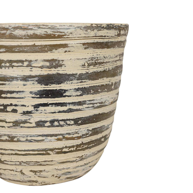 Gideon Distressed Ribbed Garden Planter Pot Cream Terracotta