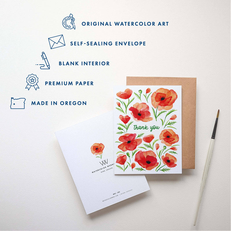 Poppy Thank You Card | Red Poppies Floral Thank You Card