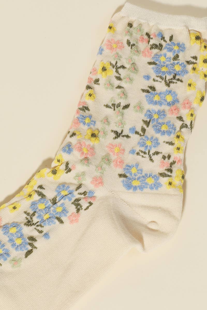 Beige Flower Pattern Socks